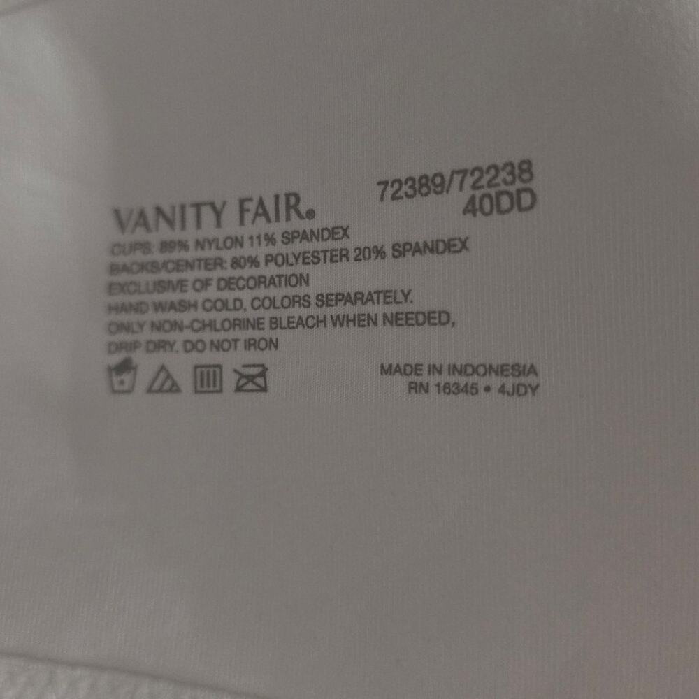 Vanity Fair 40DD Bra white with back closure! Great condition! - Picture 3 of 3